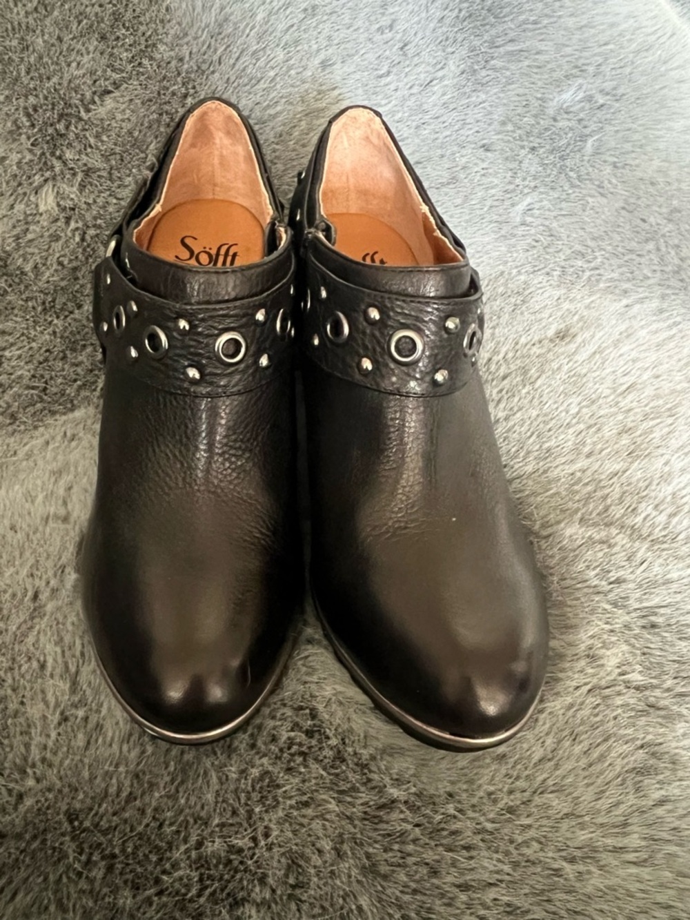 Sofft Black Leather Grommet Mule Booties